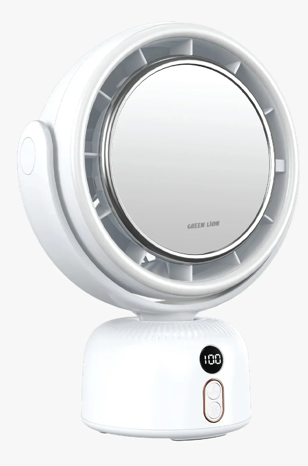 Green Lion Makeup Mirror Fan - White