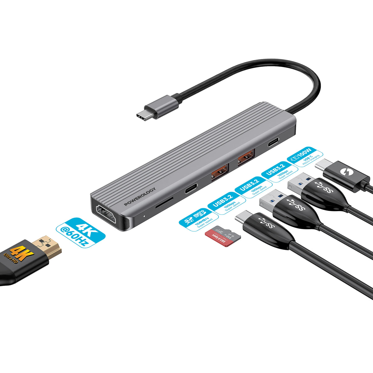 Powerology 6 in 1 Slim 4k Hdmi USB C Hub – image 7