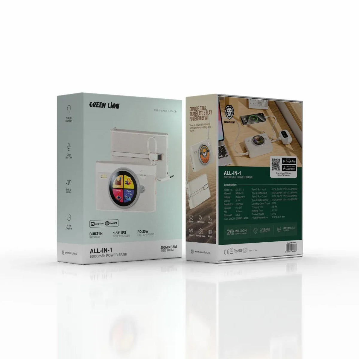 Green Lion All-in-1 10000 m Ah Power Bank 256 MBRAM 4 GBROM - White – image 2