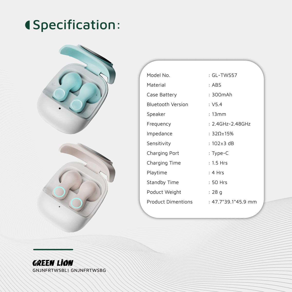 Green Lion Jenifer True Wireless Earbuds TWS - Sky Blue – image 12