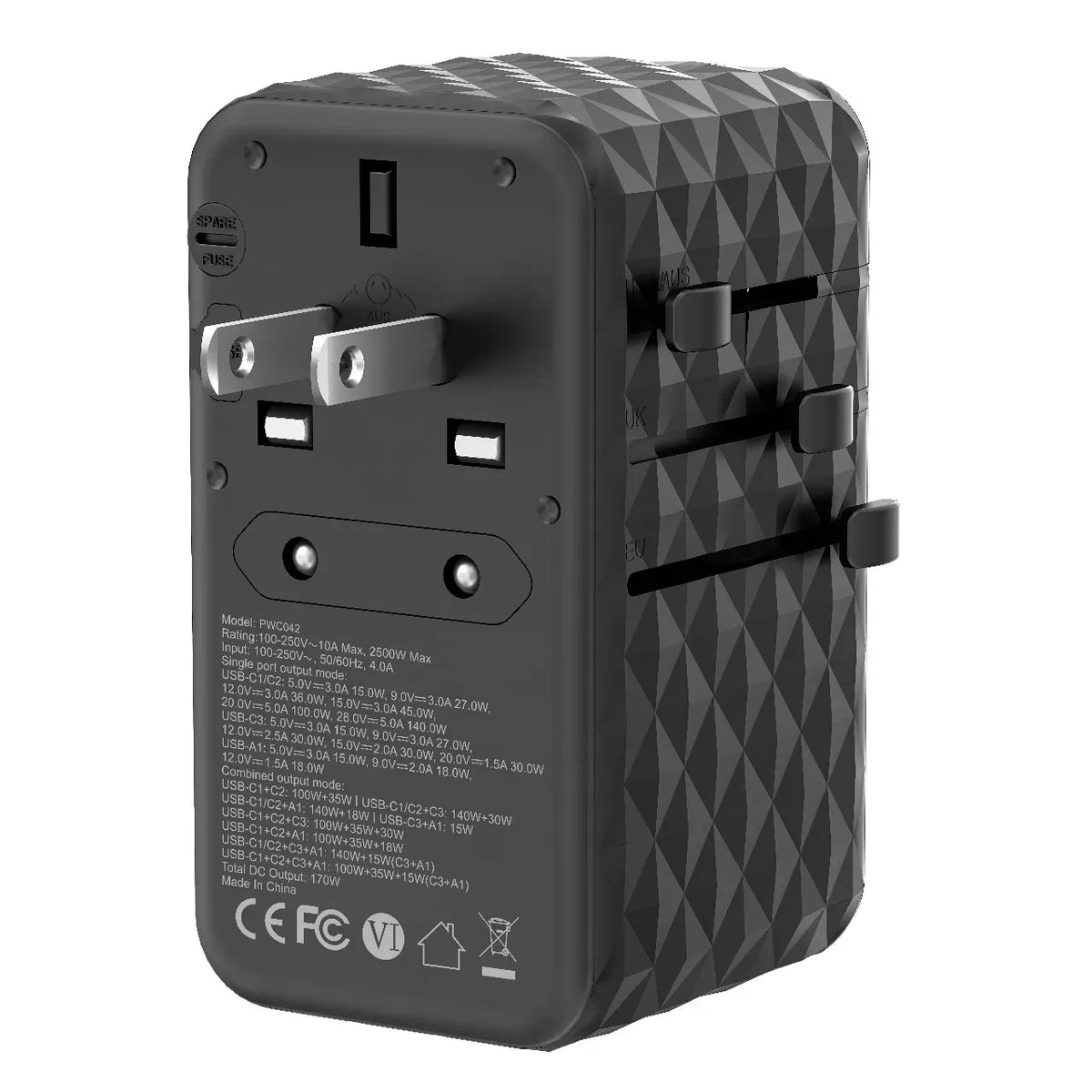 Powerology Gan 170w Universal Charger with 4 Ports Fast Charging AC Black – image 6