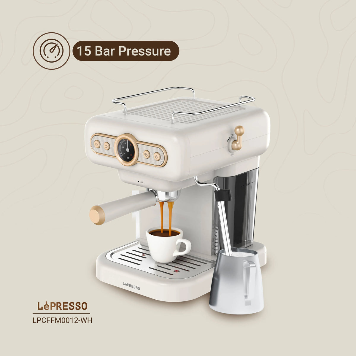 LePresso Retro Espresso Machine Boiler Gauge And Milk Steamer - White – image 9