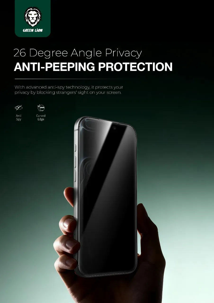 Green Lion Sir Louis 3d Curved Privacy Glass for Iphone 17 Pro Black Edge Privacy – image 5