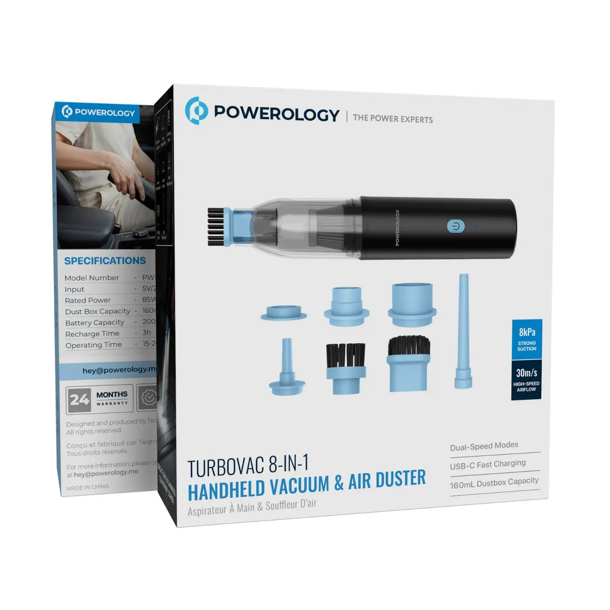 Powerology Turbovac 8 in 1 Handheld Vacuum Air Duster Black – image 5