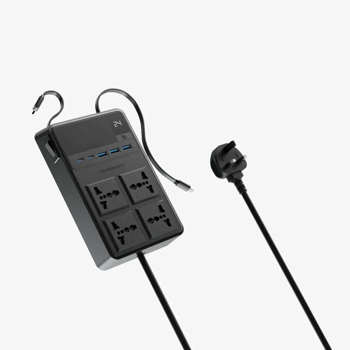 Powerology 2500w 4 AC Power Strip with Built in Retractable Cables Black – image 14