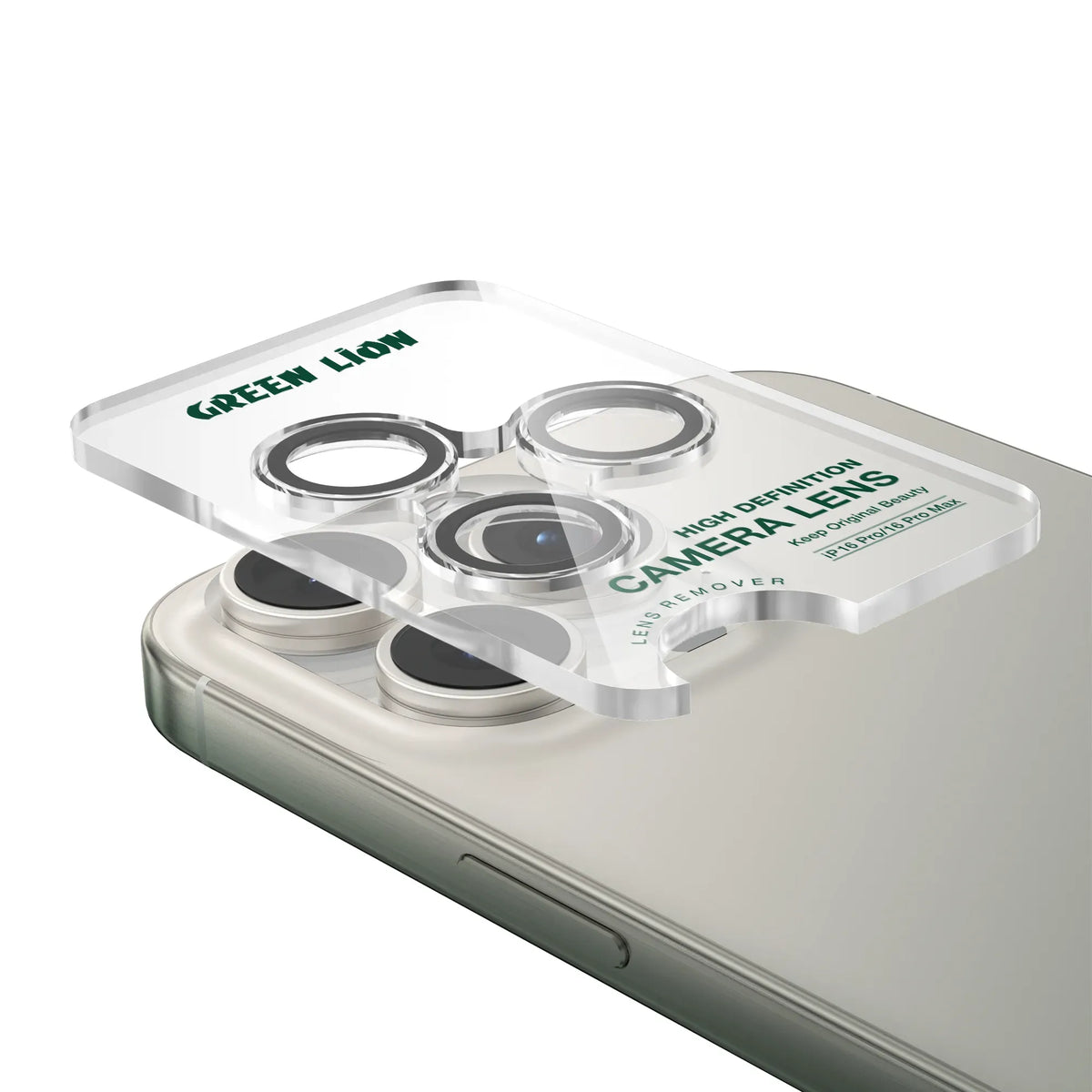 Green Lion Trio Camera Lens for Iphone 16 Pro Pro Max Clear – image 3