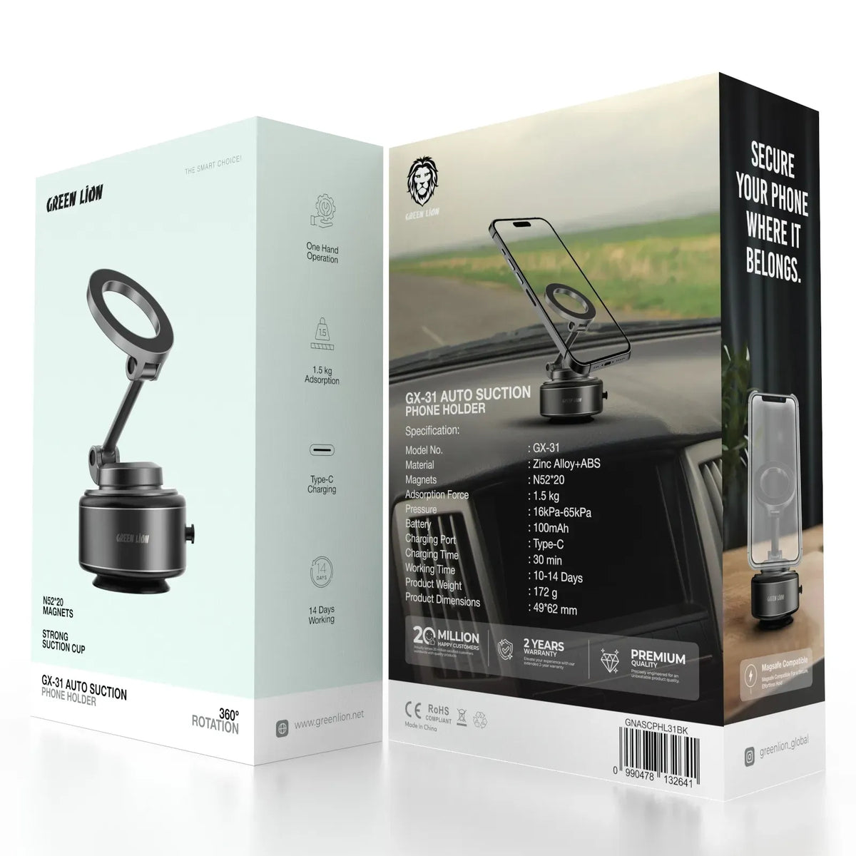 Green Lion Gx 31 Auto Suction Phone Holder Matte Black – image 14