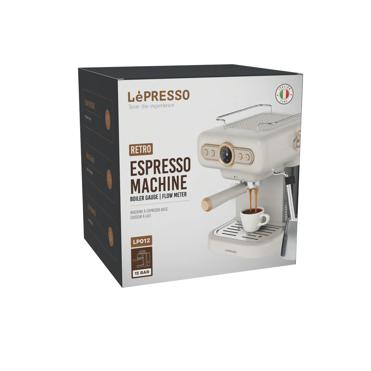 LePresso Retro Espresso Machine Boiler Gauge And Milk Steamer - White