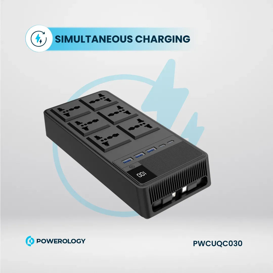 Powerology 2500w 6ac Power Strip with Built in Retractable Cables Black – image 14