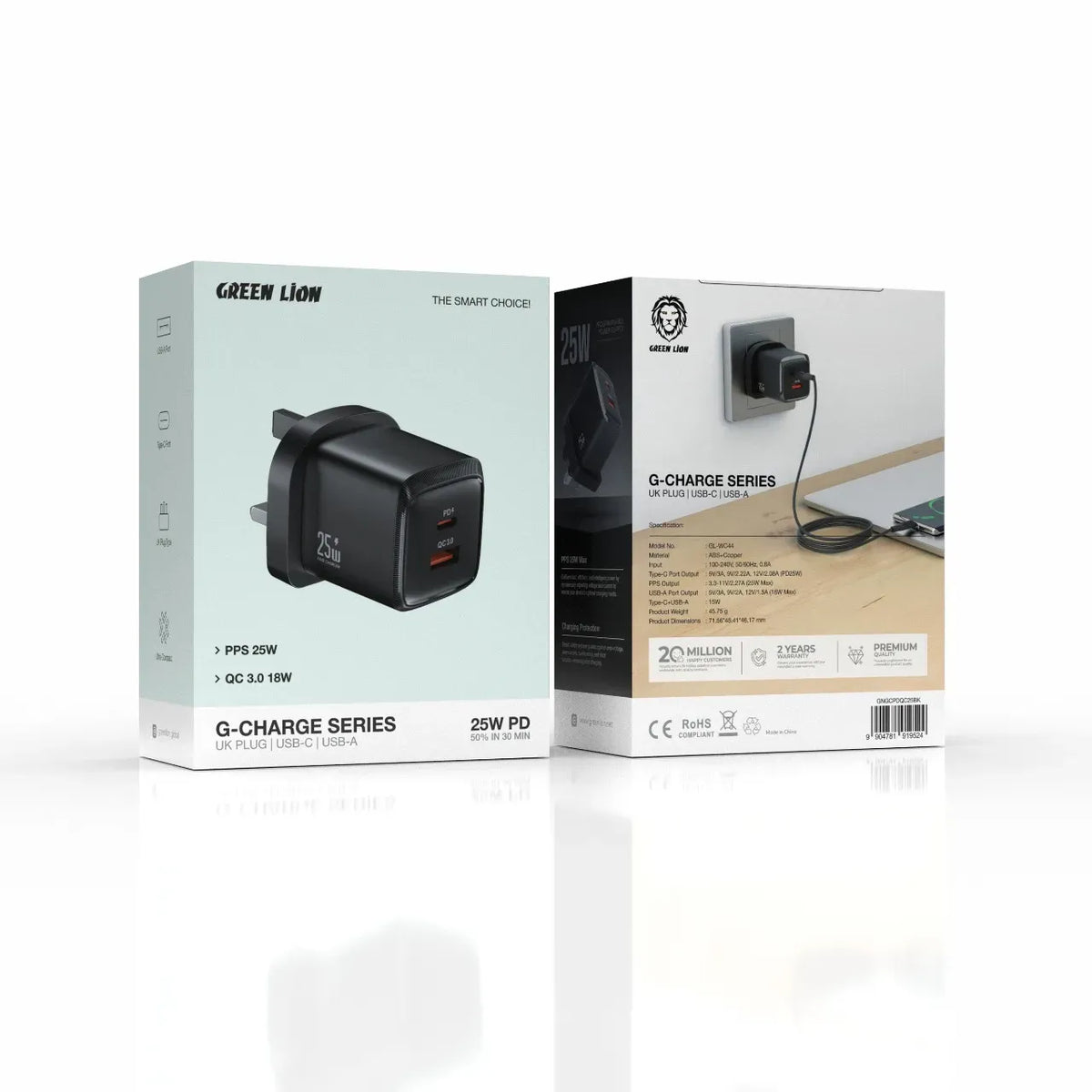 Green Lion G-Charge Series Dual Port Wall Charger PD+QC 25 WCto C 1 m Cable - Black – image 2