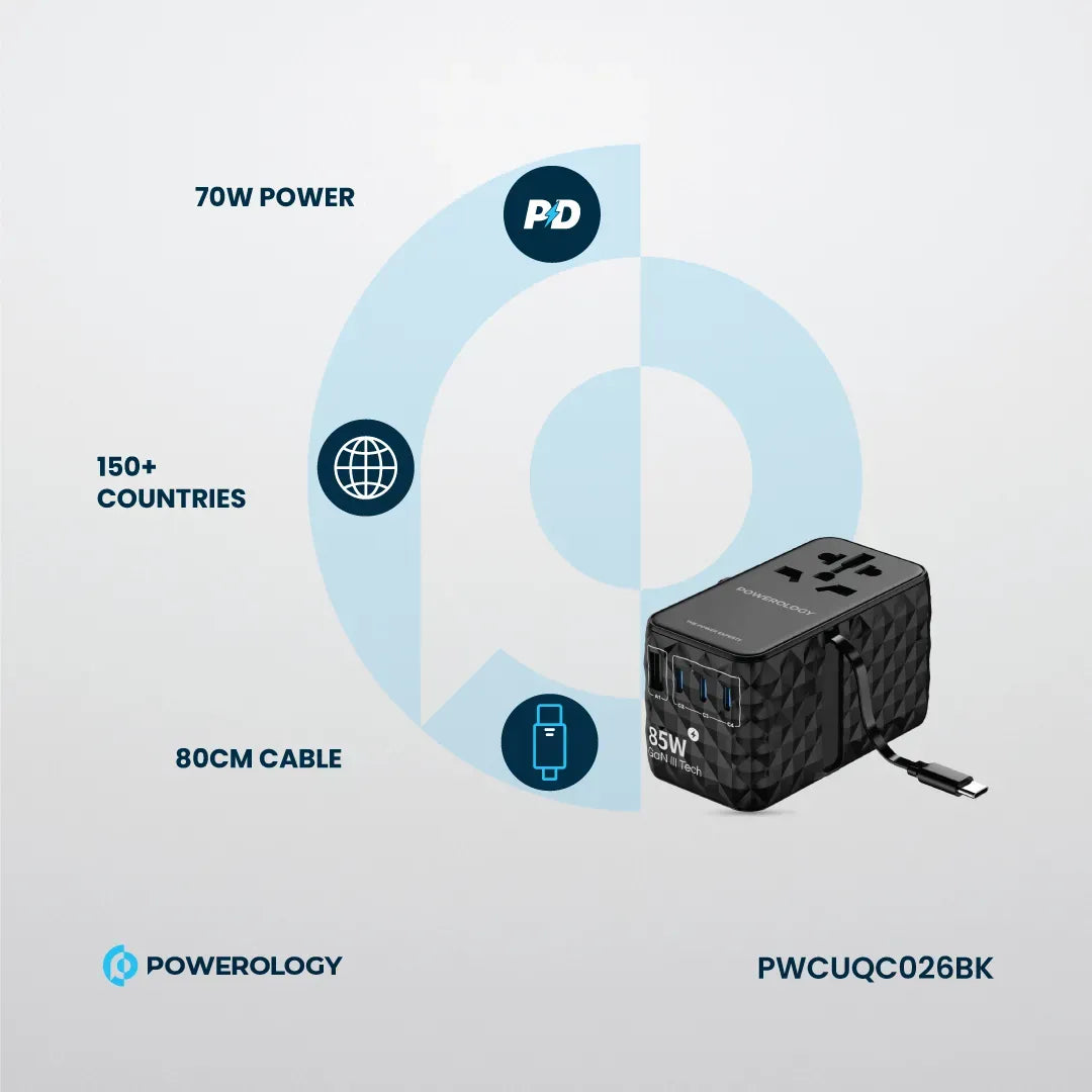 Powerology Universal Ga N 85 W Super Charger Retractable Type-C Cable - Black – image 11
