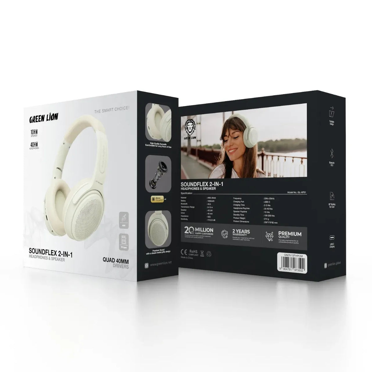 Green Lion SOUNDFLEX 2-in-1 Headphonesand Speaker - Cream – image 3