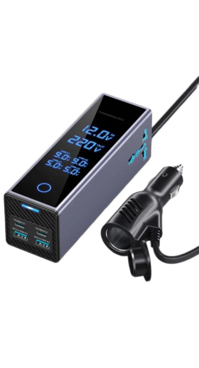 Powerology 2xac Socket Car Power Inverter Gray – image 3