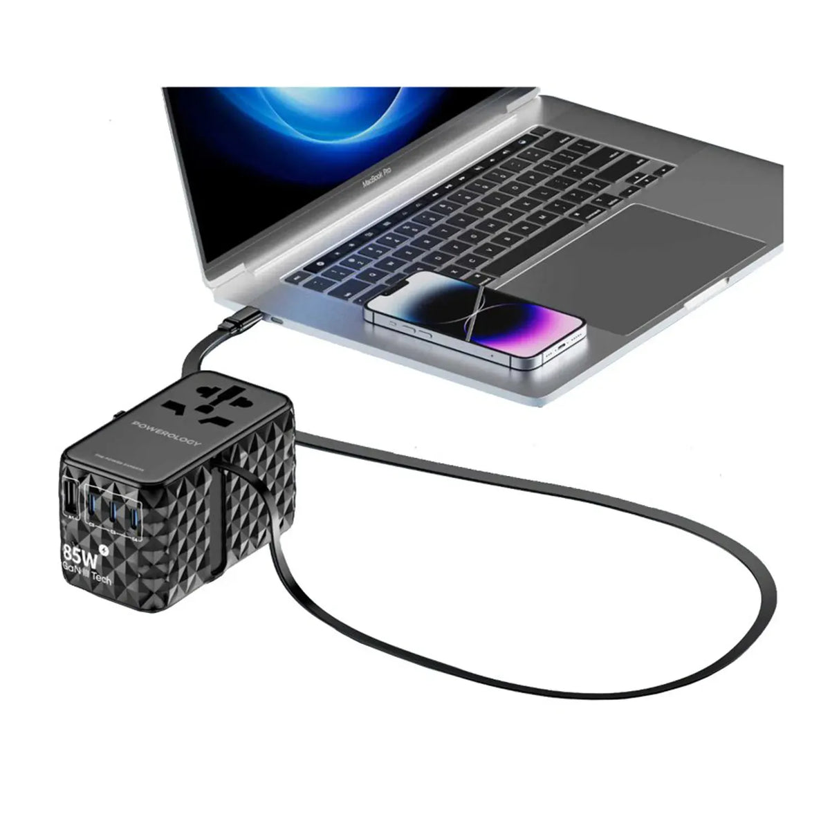 Powerology Universal Ga N 85 W Super Charger Retractable Type-C Cable - Black – image 7