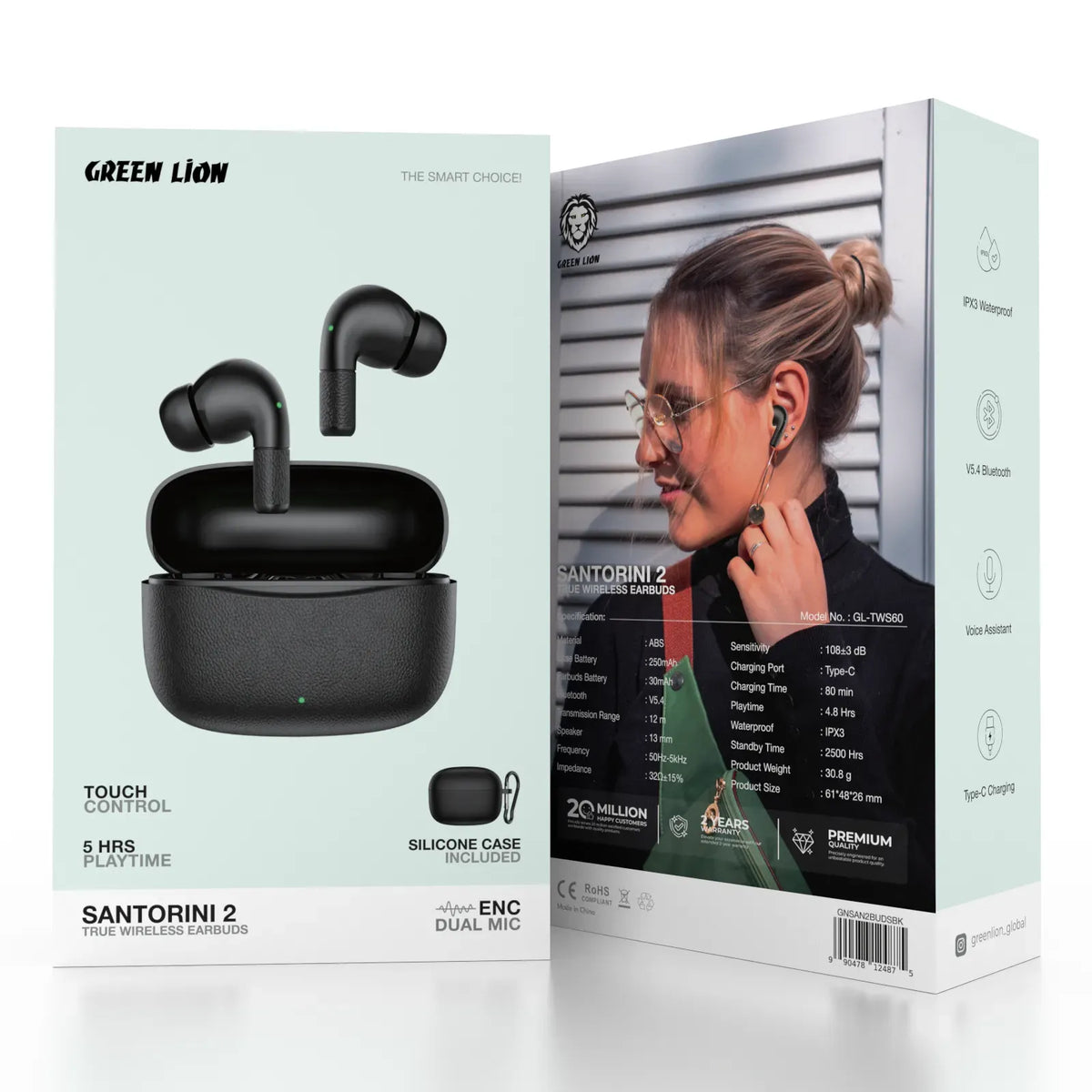 Green Lion Santorini 2-True Wireless Earbuds TWS - Black – image 17