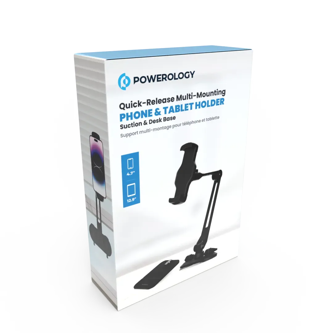 Powerology Adjustable Long Arm 360deg Rotatable Suction Phone Holder Black – image 6