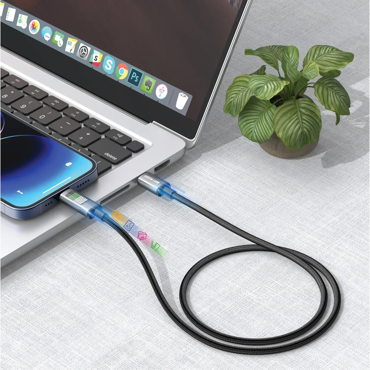 Green Lion LEDBraided Cable USB-Cto Lightning - Black – image 3