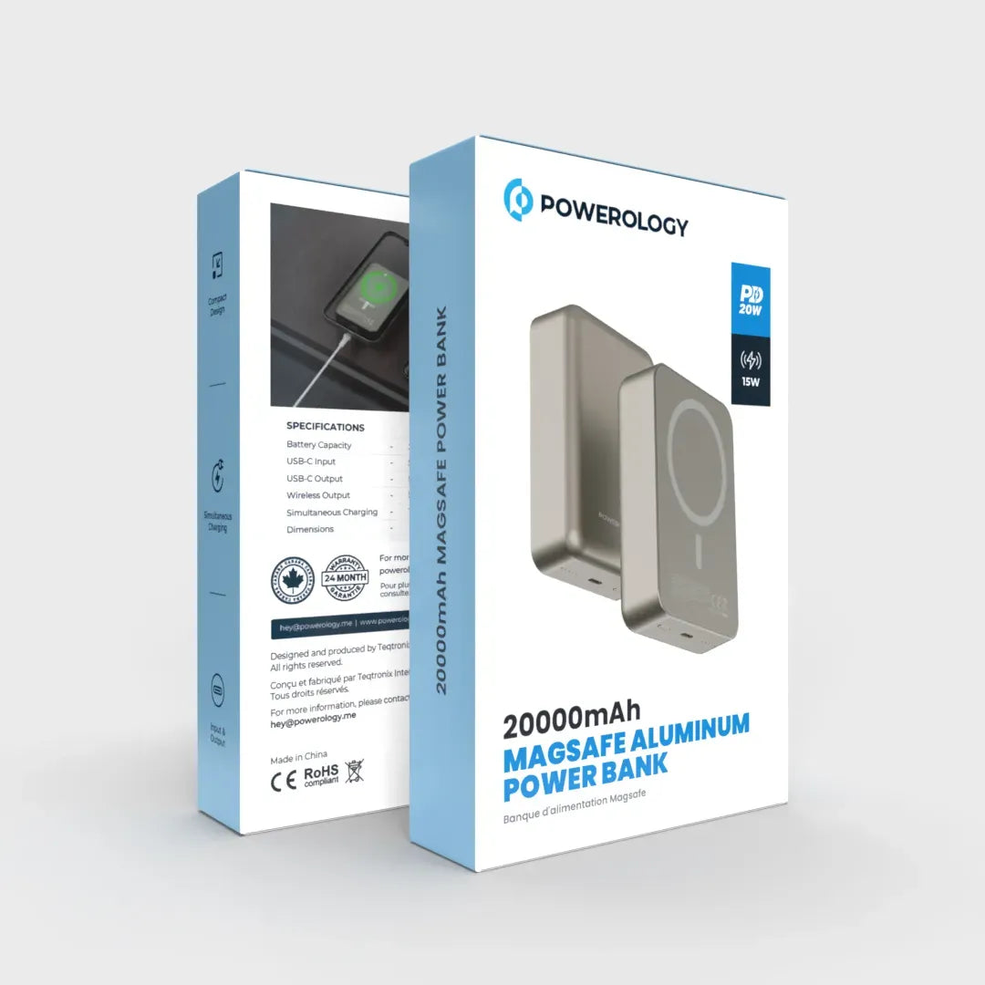Powerology Spetano 20000 m Ah MagSafe Aluminum Power Bank PD 20 W - Titanium