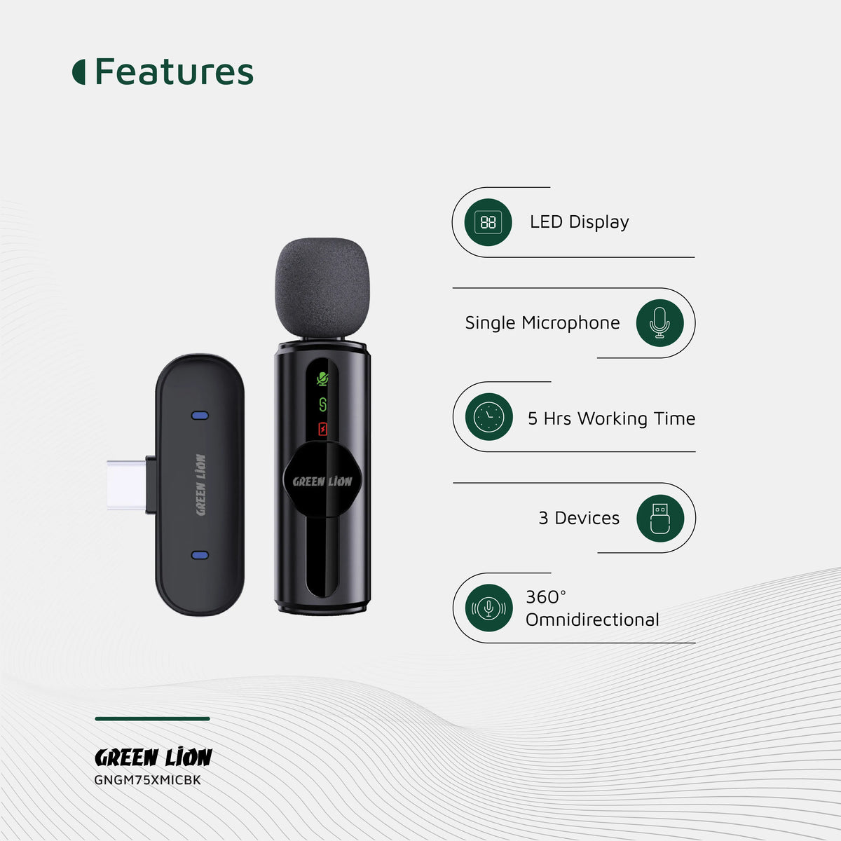 Green Lion Gm 75x Microphone 3 Level Noise Cancellation Black – image 7