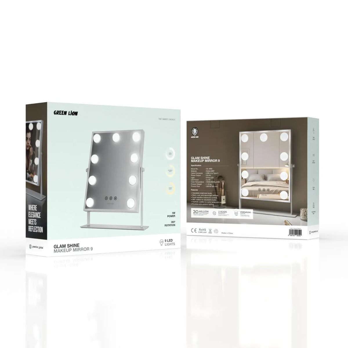 Green Lion Glam Shine Makeup Mirror 9 LED Lights White – image 3
