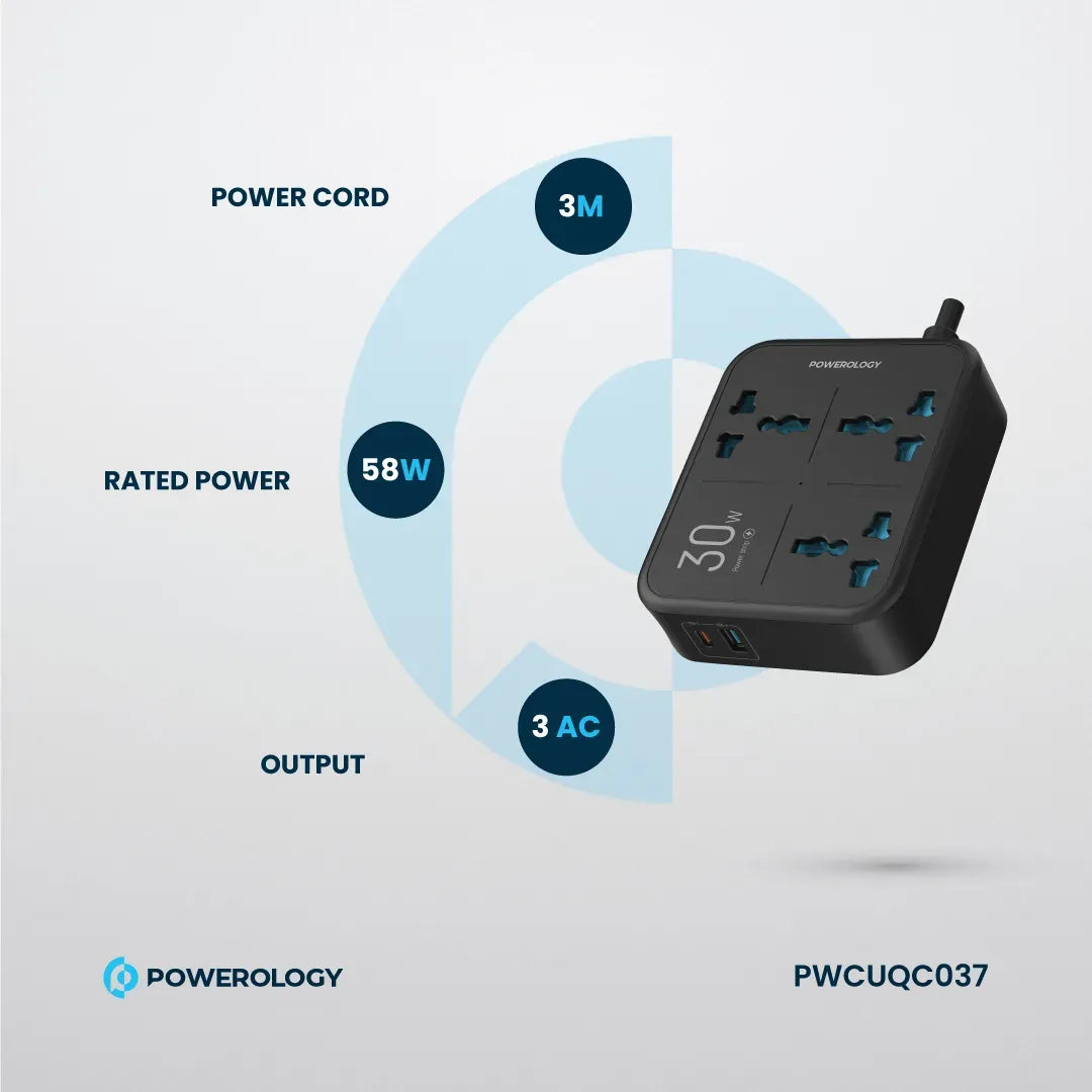 Powerology Power Strip 3250w 3ac Black – image 18