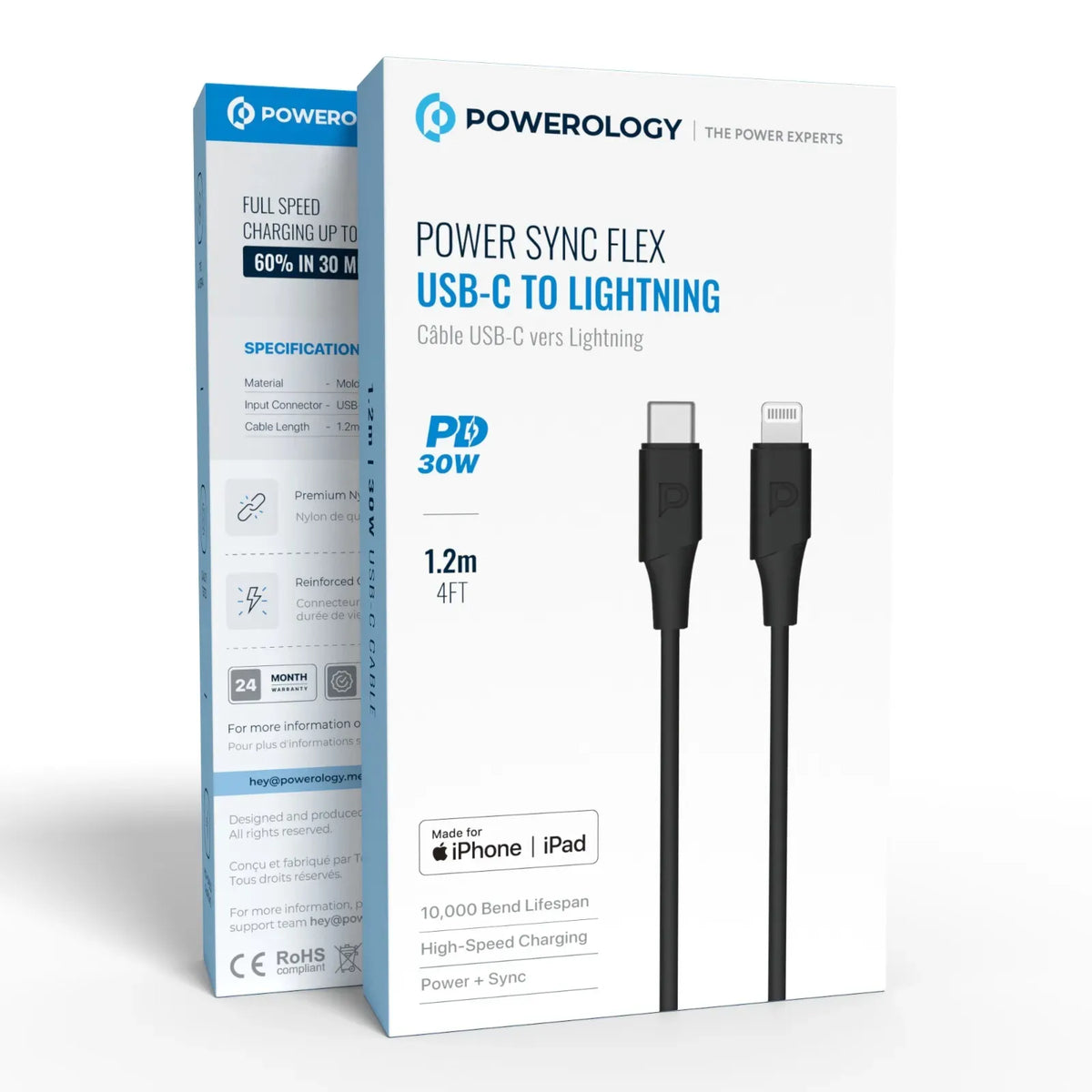 Powerology Power Sync Flex USB-C to Lightning 1.2 M Cable PD 30 W - Black – image 4