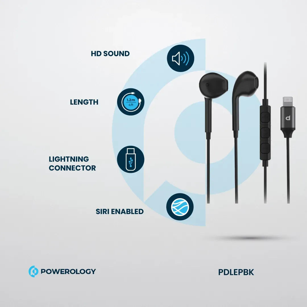 Powerology Stereo Earphone Lightning Connector 1.2 m/4 ft - Black – image 5
