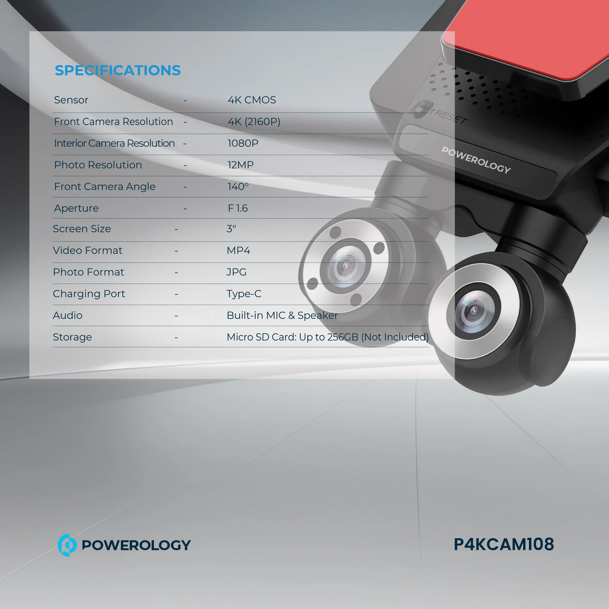 Powerology Dual Lens Dash Camera Black – image 10