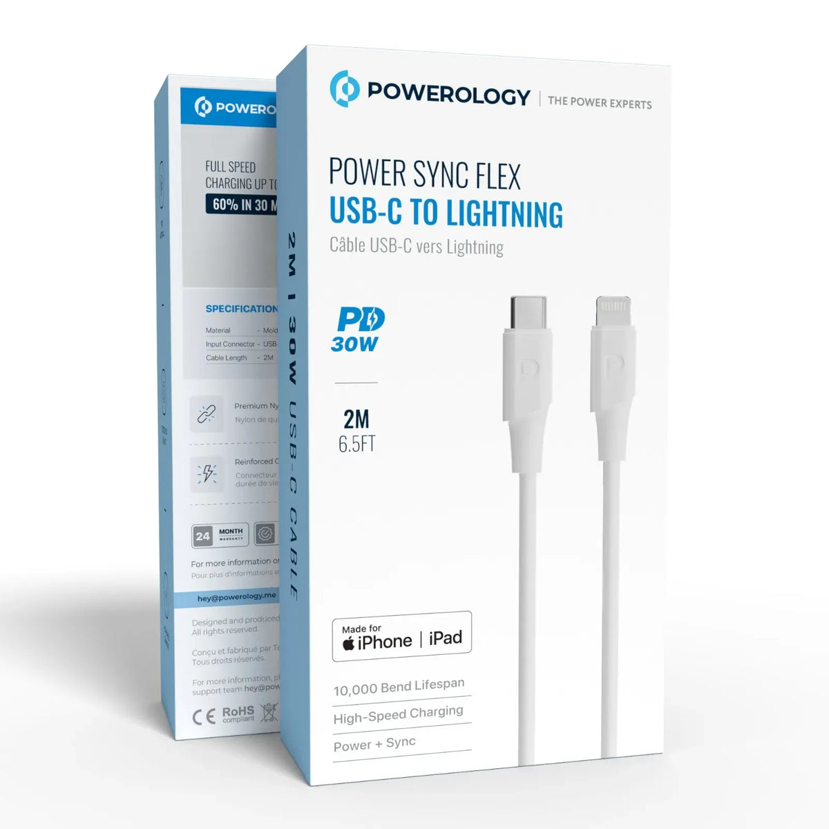 Powerology Power Sync Flex USB-C to Lightning 2 MCable PD 30 W - White – image 5