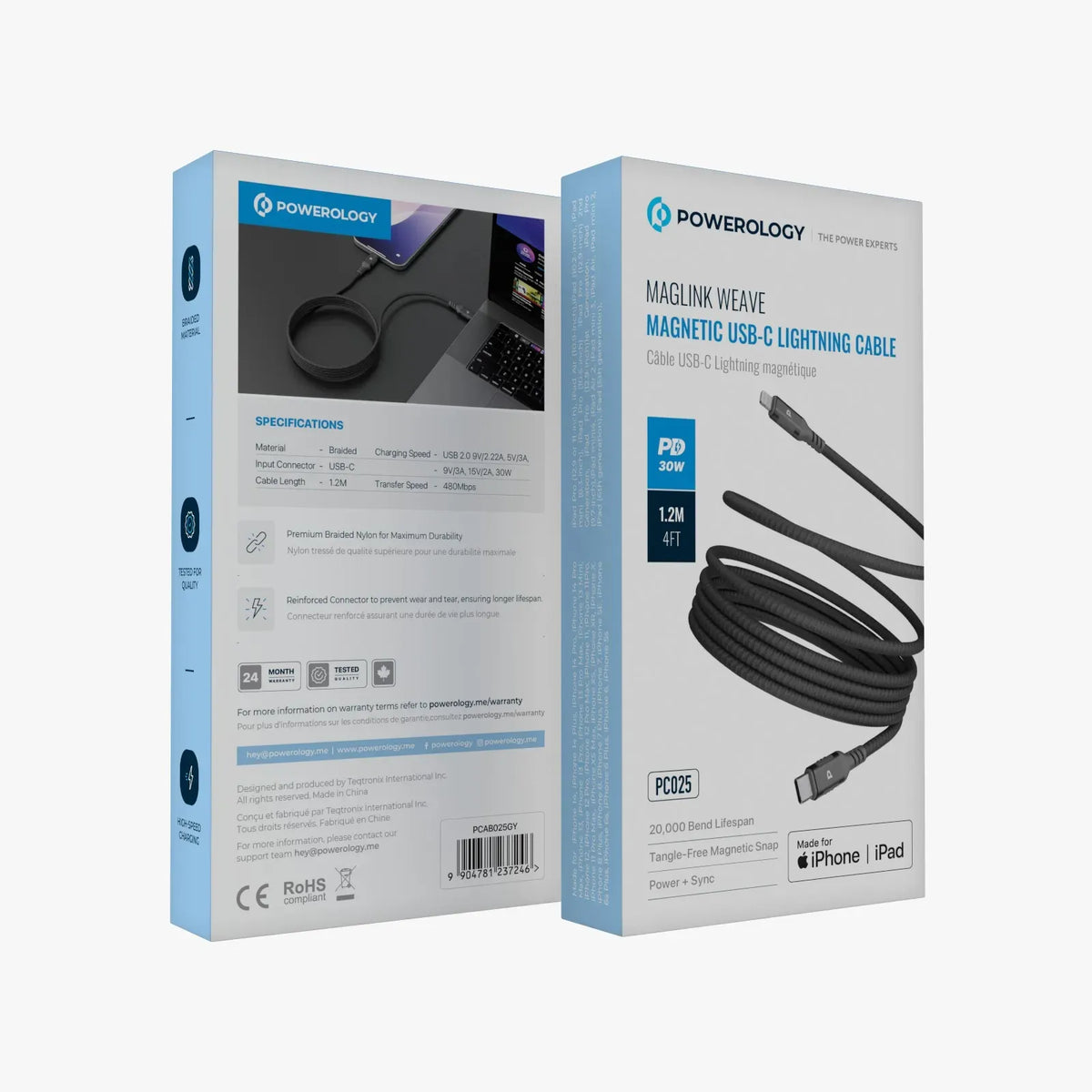 Powerology Malinka Weave Magnetic USB C to Lightning 1 2m Cable PD 30w Gray – image 4