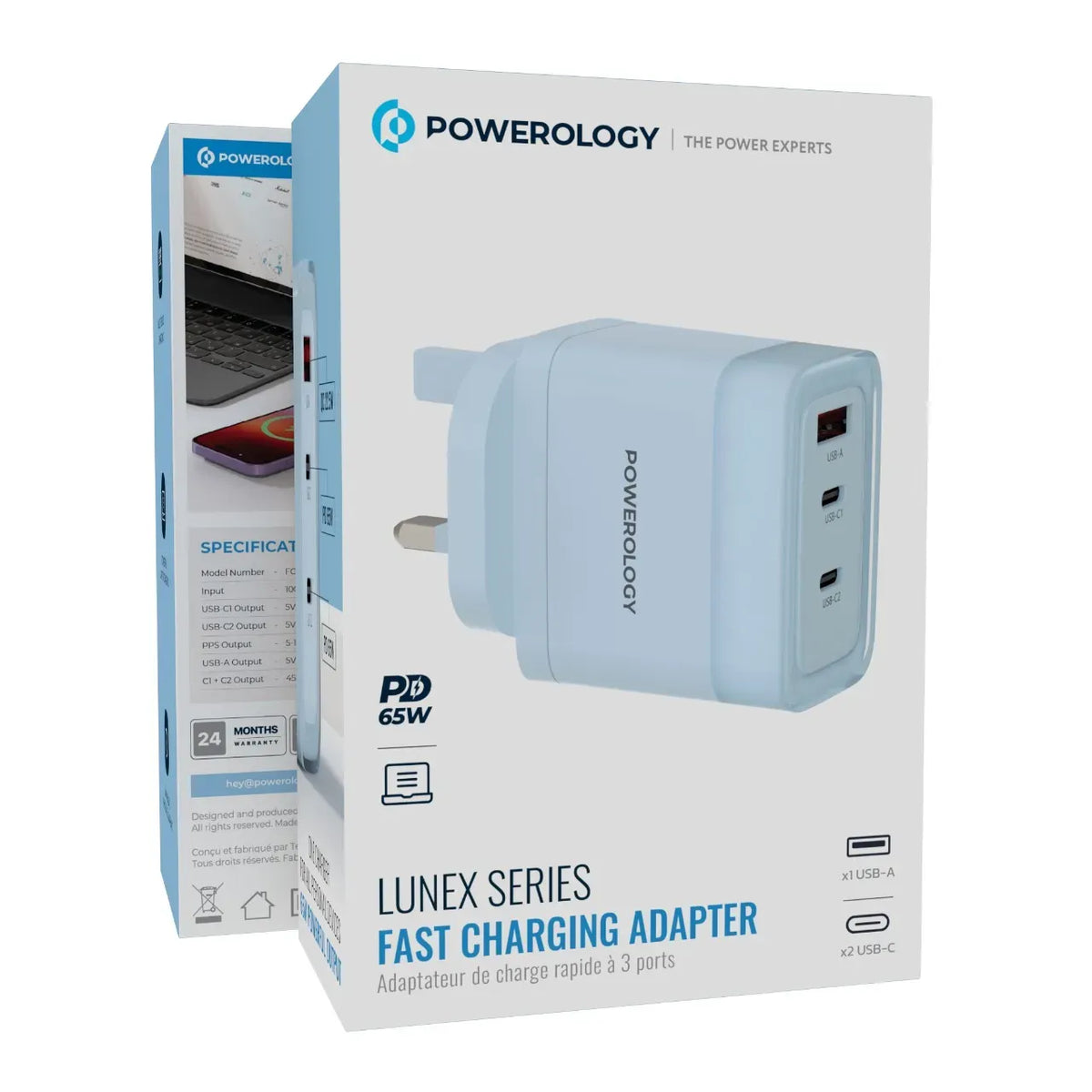 Powerology Lunex Series Fast Charging Adapter PD 65 W - Blue – image 2