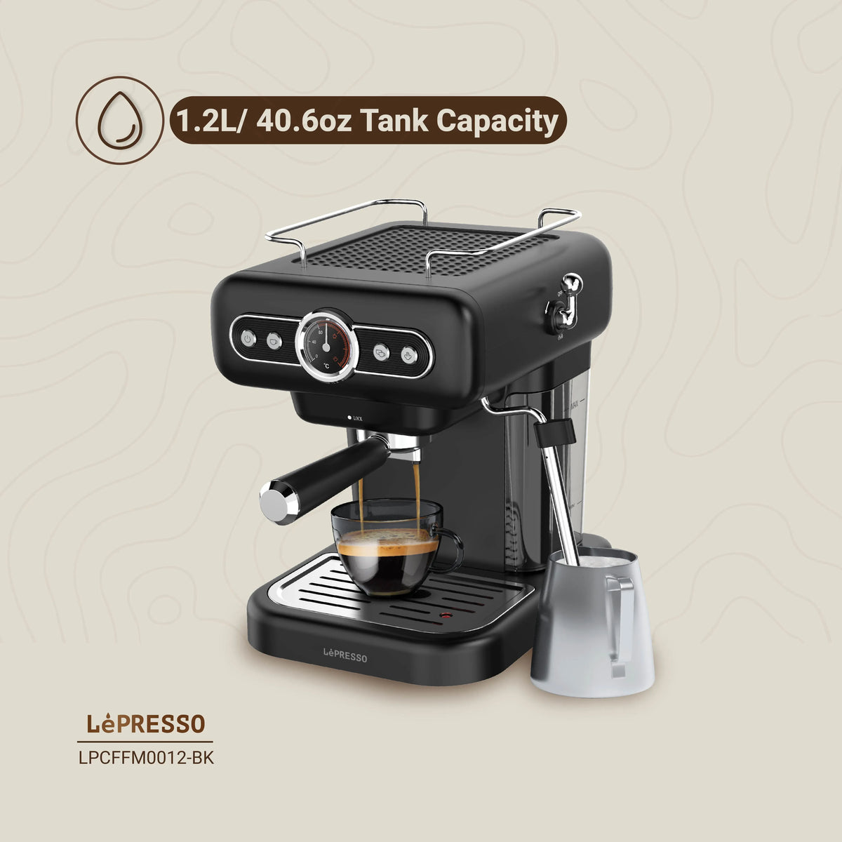 LePresso Retro Espresso Machine Boiler Gauge And Milk Steamer - Black – image 5