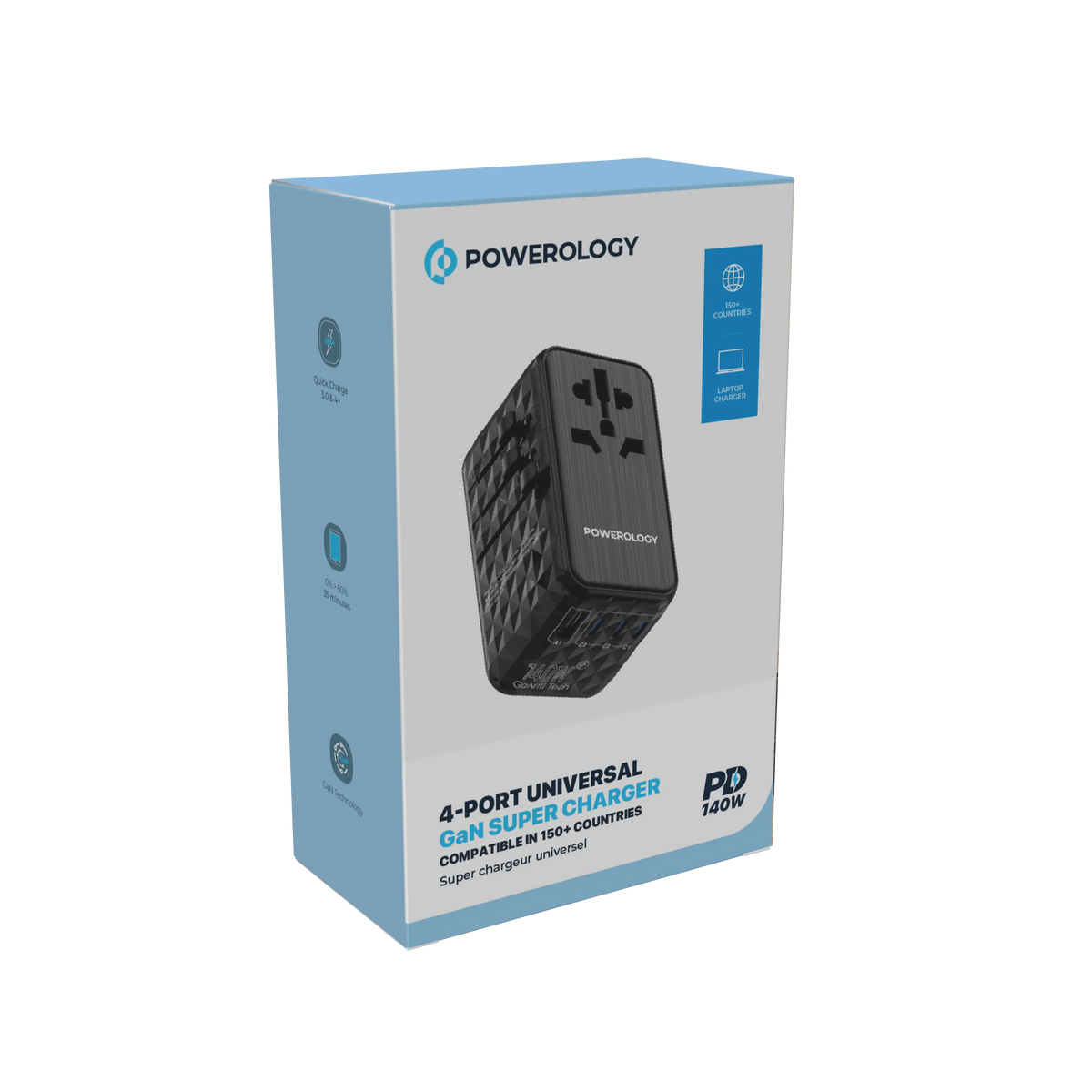 Powerology Universal Adapter 140w X2 Type C Port and X2 USB A 15w Port Black – image 10