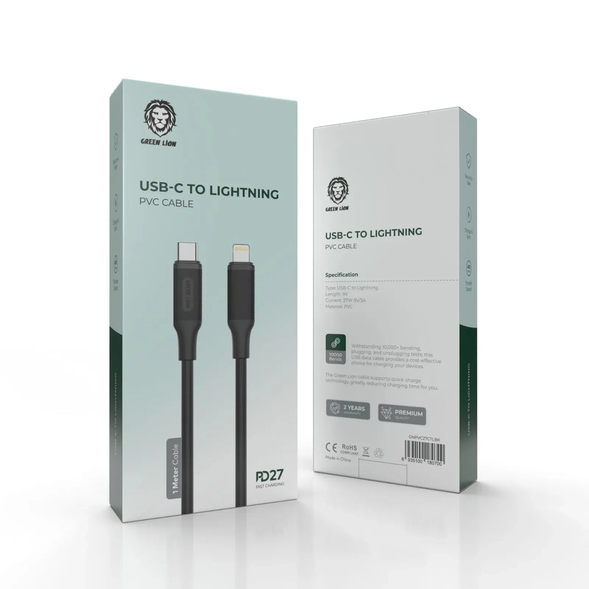 Green Lion Type-C To Lightning PVCCable(1 m) - Black