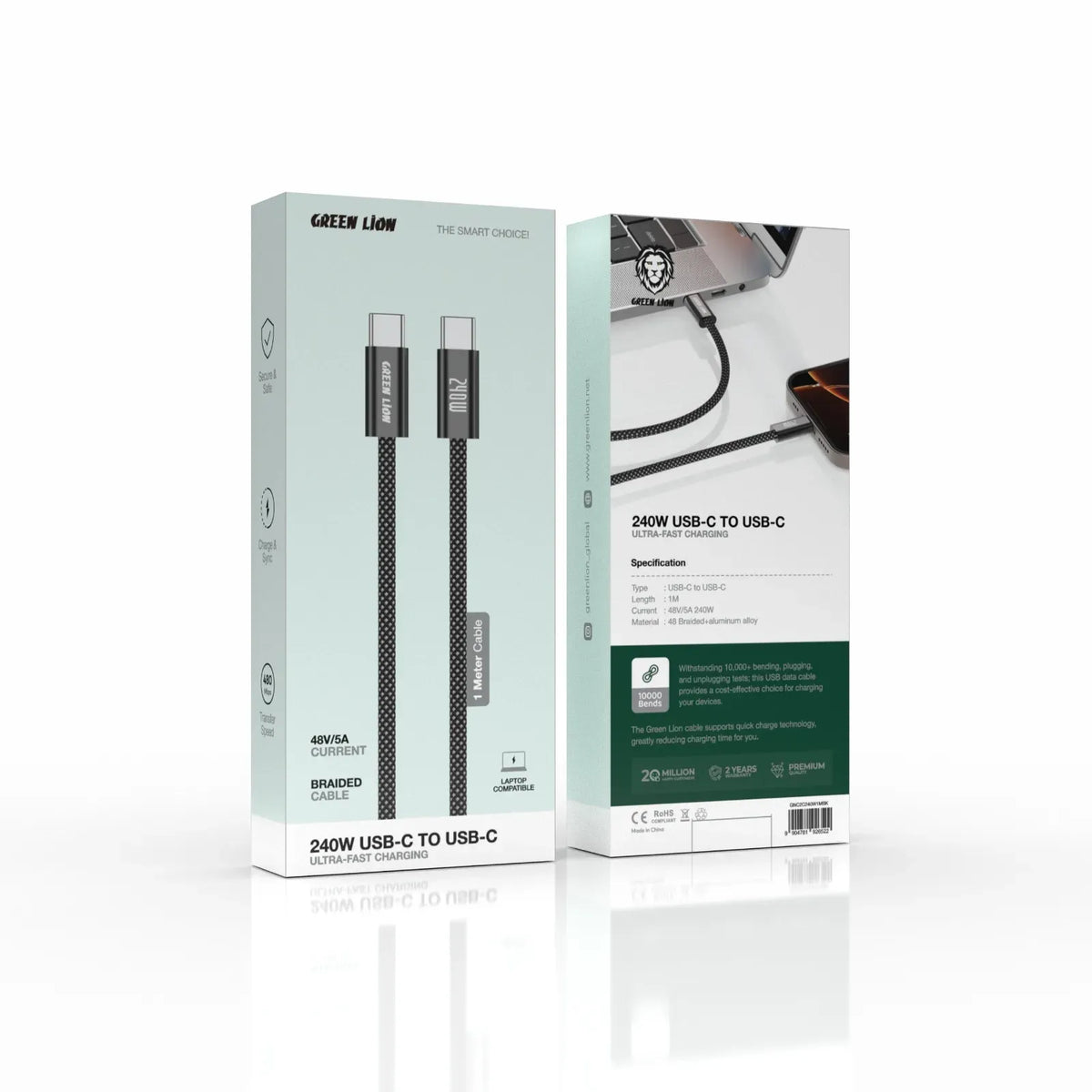 Green Lion 240 WUSB-Cto USB-CUltra-Fast Charging Cable - Black