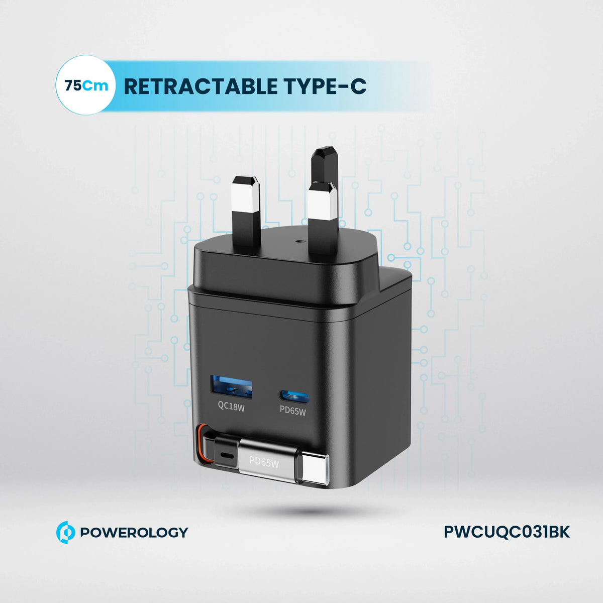 Powerology Dual Port |Retractable Ga NCharger - Balck – image 9