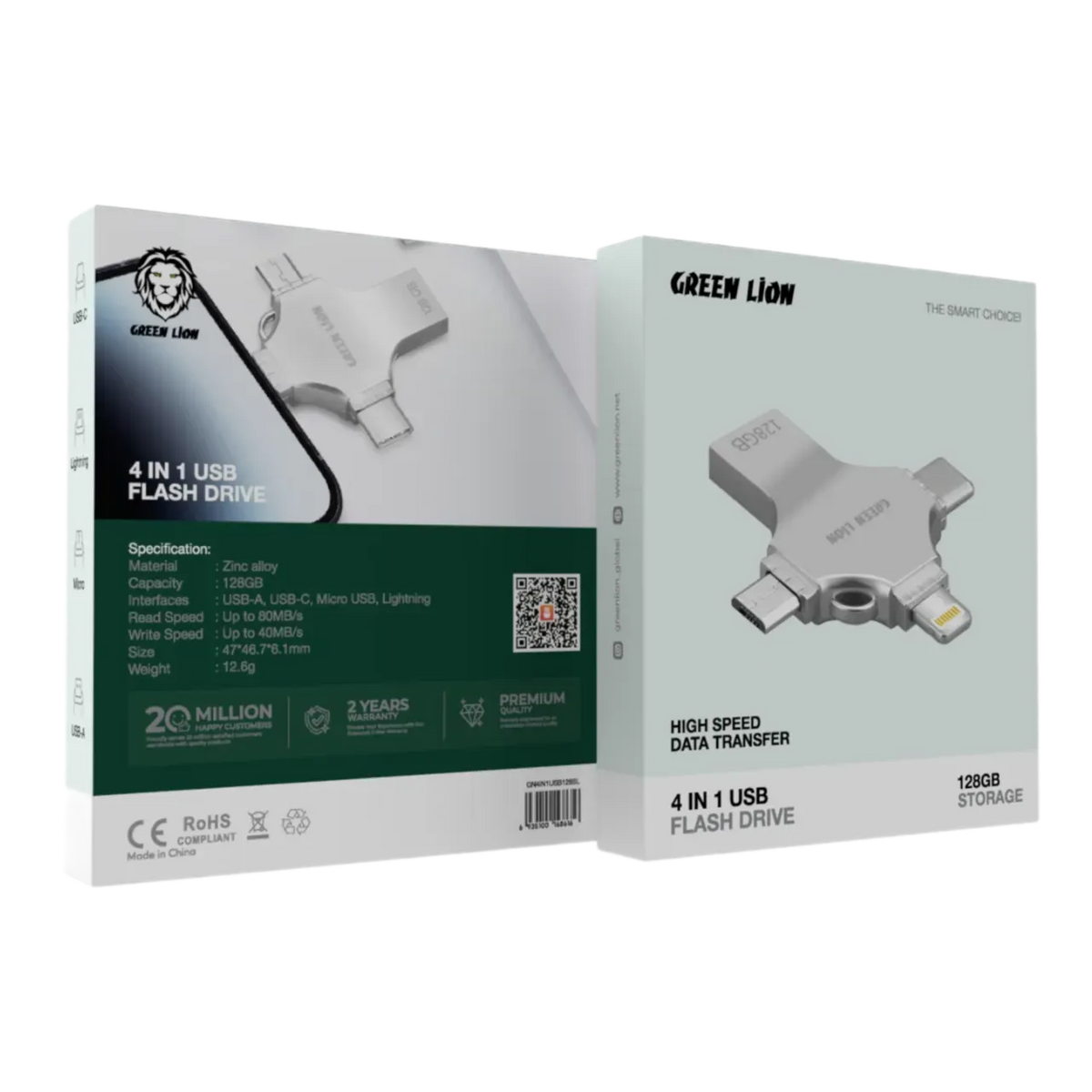 Green Lion 4 in 1 USB Flash Drive 128gb Silver – image 12