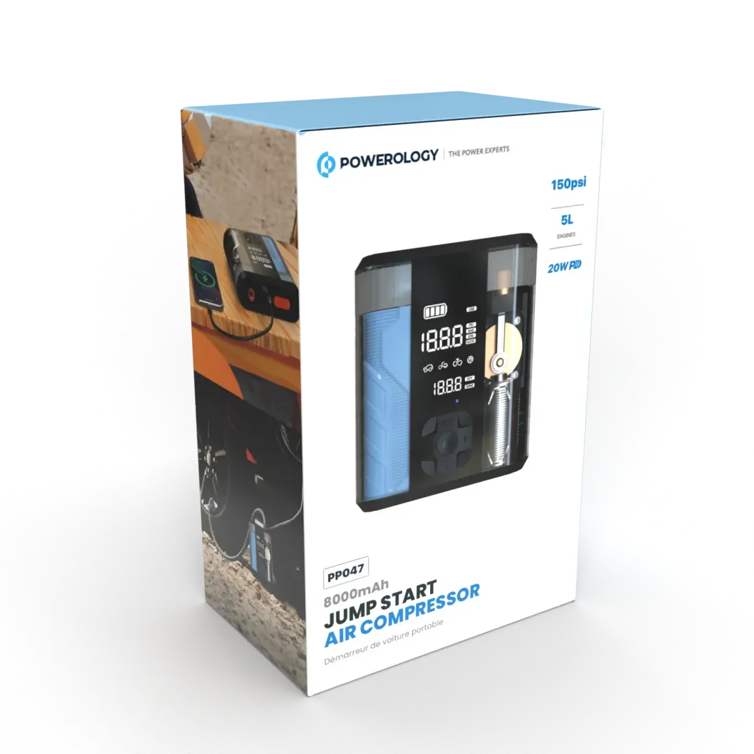 Powerology 8800mAh Jump Start Air Compressor Transparent – image 13