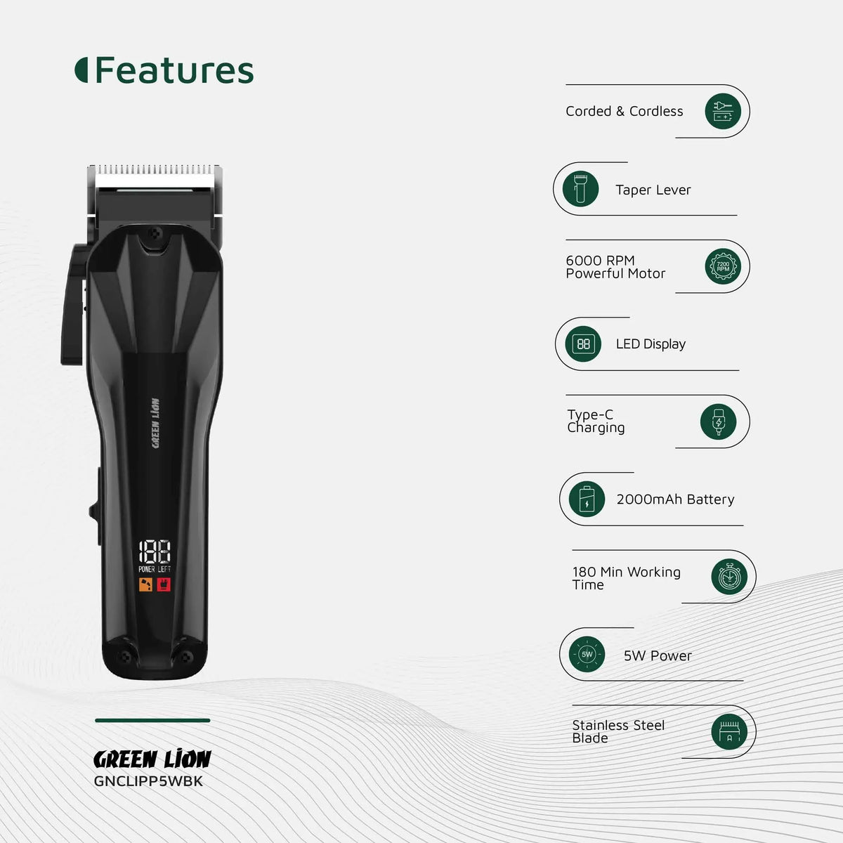 Green Lion Clip Pro Professional Hair Clipper Black – image 7