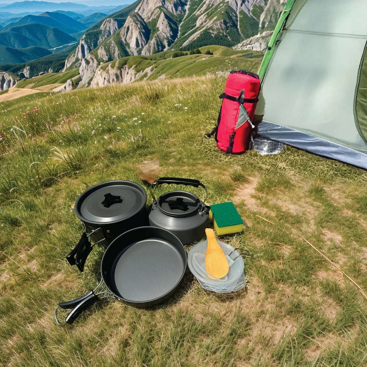 Green Lion 10 in 1 Camping Cookware Black – image 4