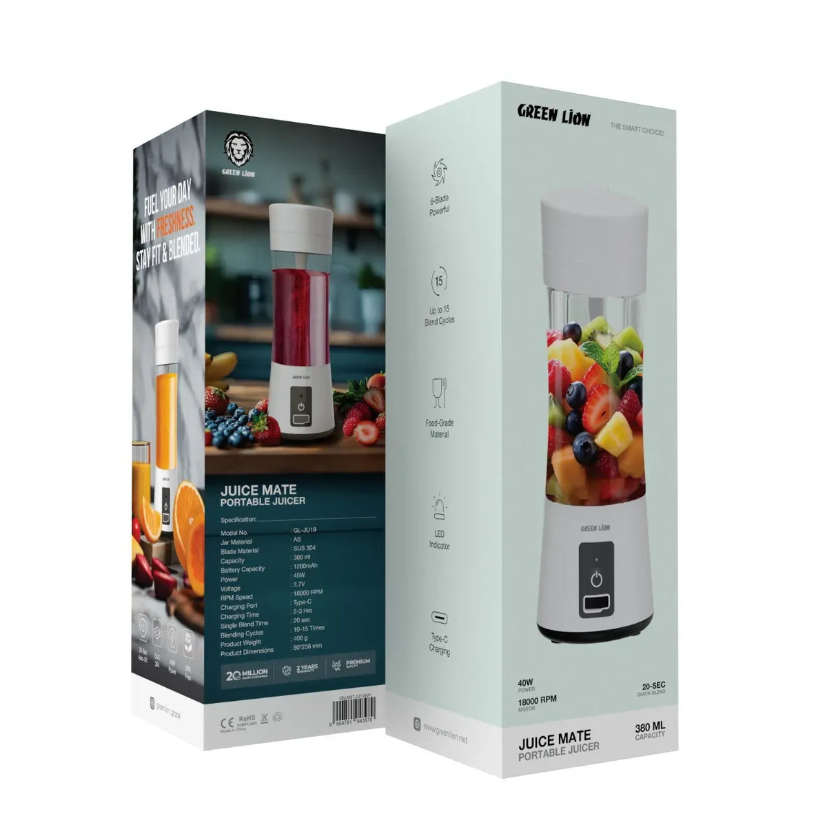 Green Lion Juice Mate Portable Juicer 380 ml - White