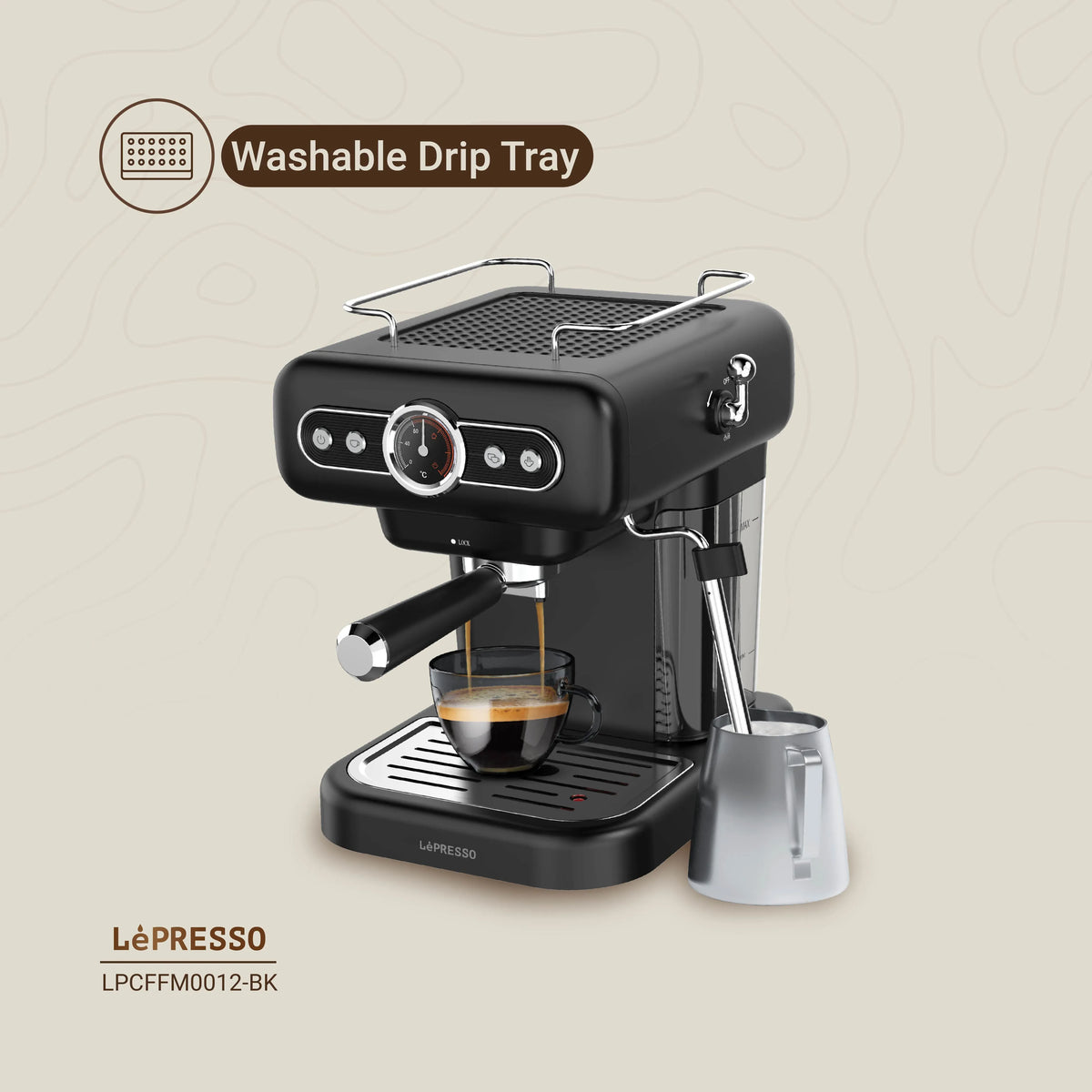 LePresso Retro Espresso Machine Boiler Gauge And Milk Steamer - Black – image 4
