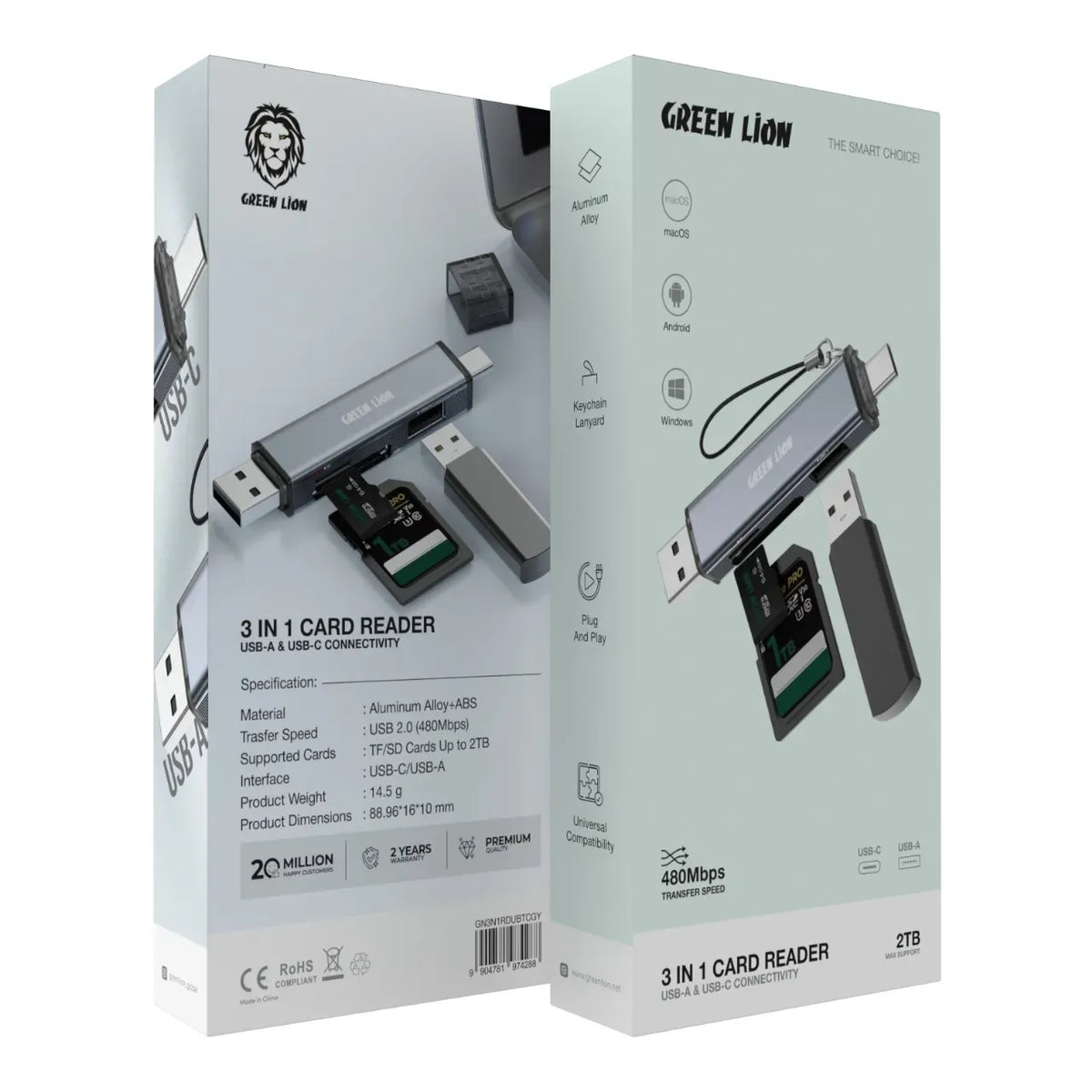 Green Lion 3 in 1 Card Reader with USB A USB C Connectivity Gray – image 4