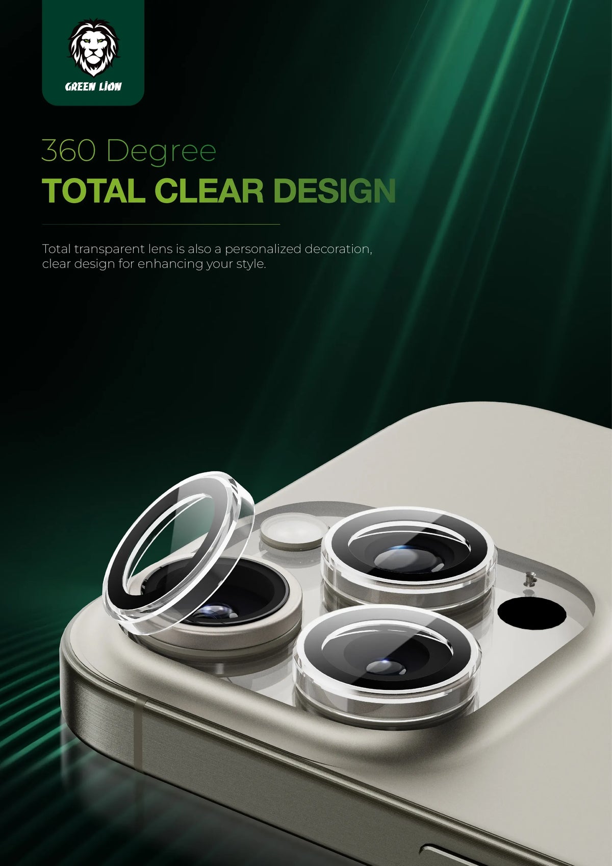 Green Lion Trio Camera Lens for Iphone 16 Pro Pro Max Clear – image 8