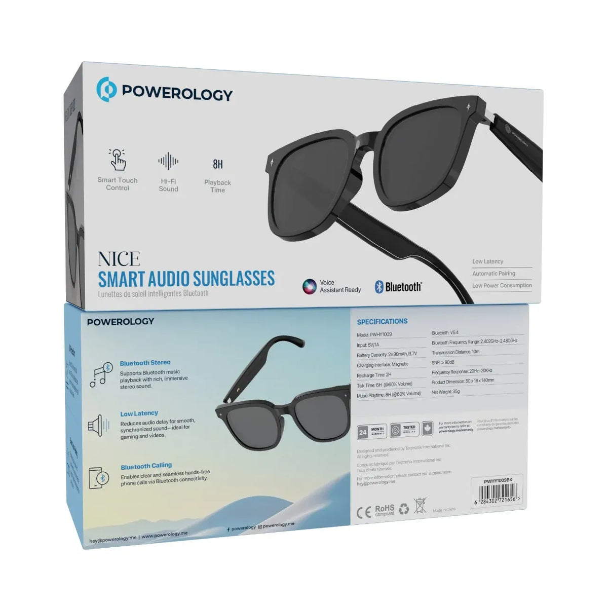 Powerology Nice Smart Audio Sunglasses - Black