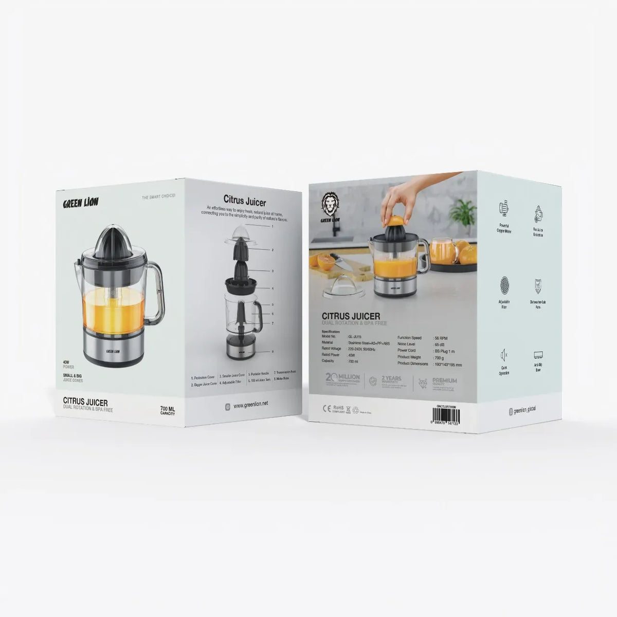 Green Lion 700ml Citrus Juicer with Dual Rotation Bpa Free Black – image 5