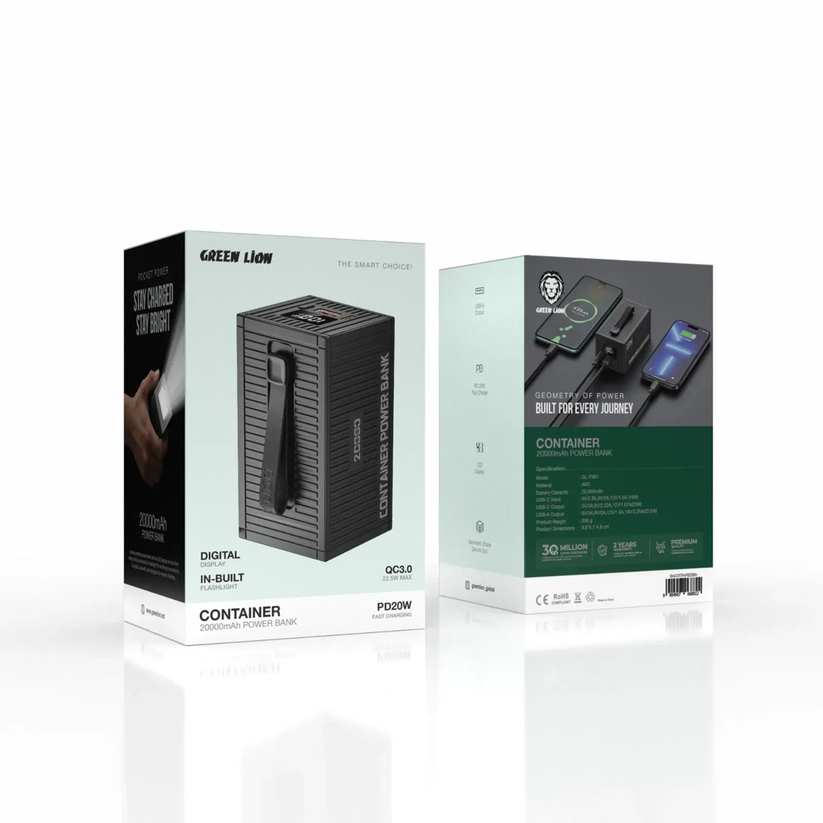 Green Lion Container 20000 m Ah Power Bank PD 20 W-Include 4 in 1 Charging Cable - Black – image 2