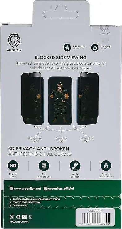 Green Lion 3d Pet Privacy Glass Screen Protector for Iphone 14 Pro Max Black Edge Privacy – image 2