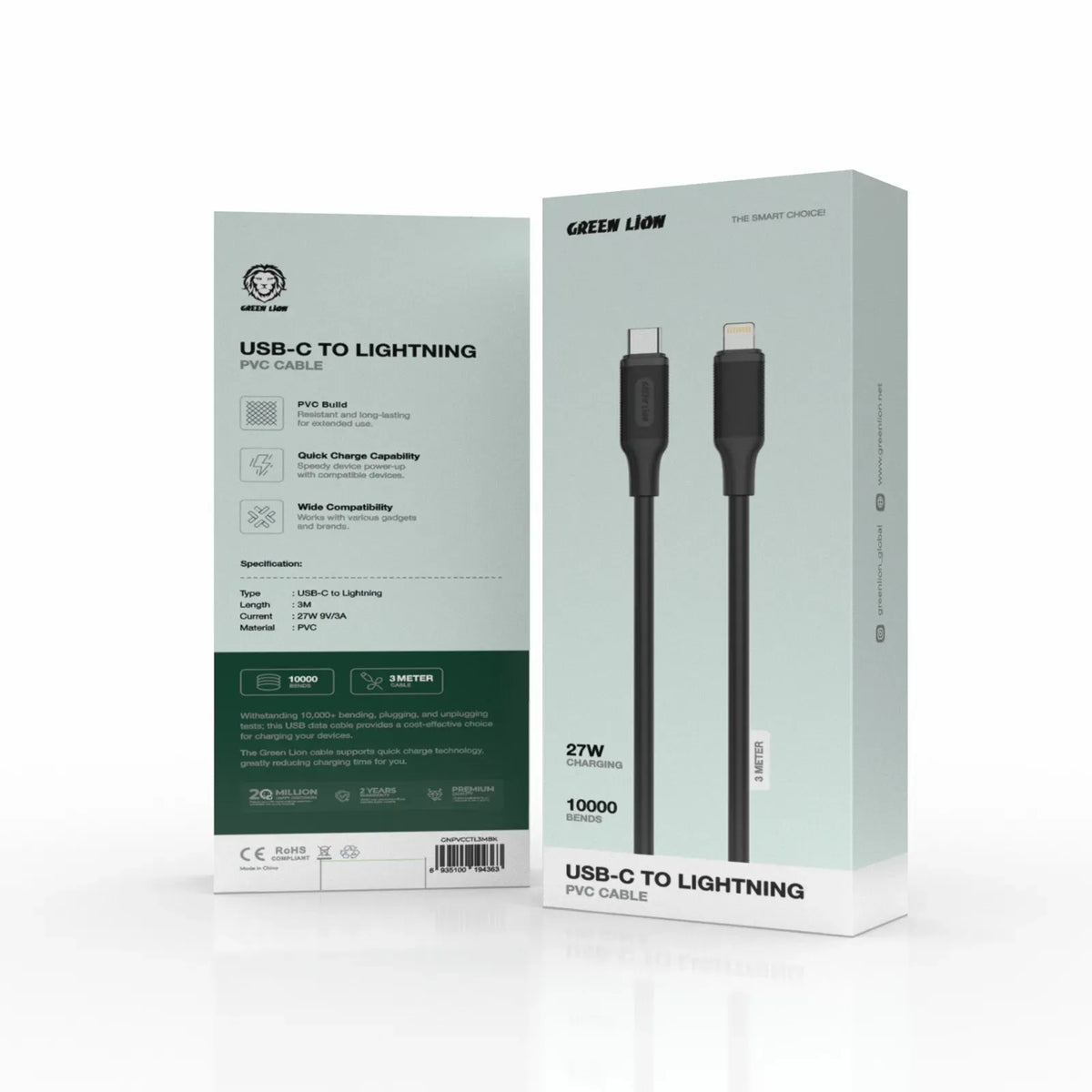 Green Lion USB C to Lightning Pvc Cable 3m Black – image 3