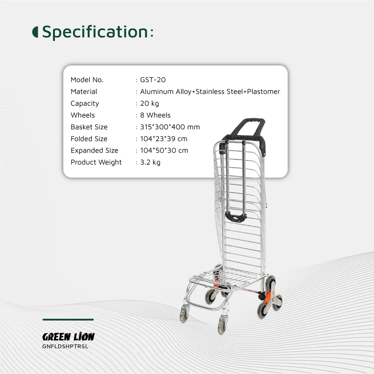 Green Lion Foldable Shopping Trolley Silver – image 12